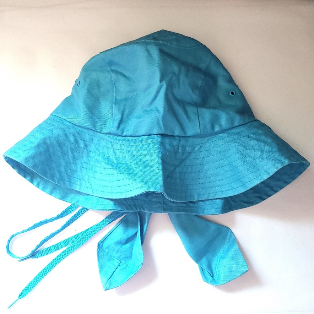 Betmar New York Turquoise Blue Cotton Bucket Sun Hat with Back Bow and Ties